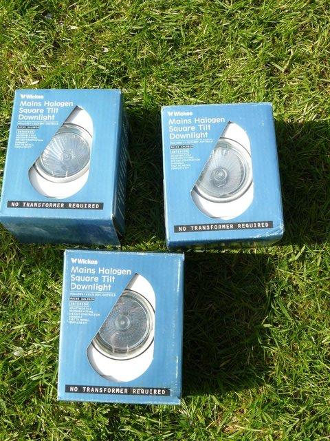 Preview of the first image of 3 New Wickes mains halogen square tilt dimmable downlights.