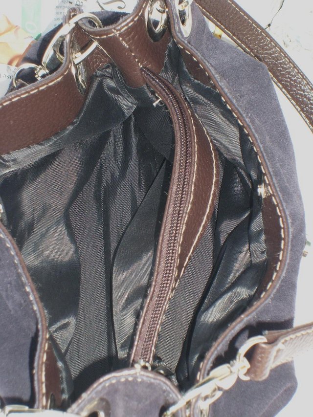 Image 2 of Black Suede Shoulder Bag With Brown Detail
