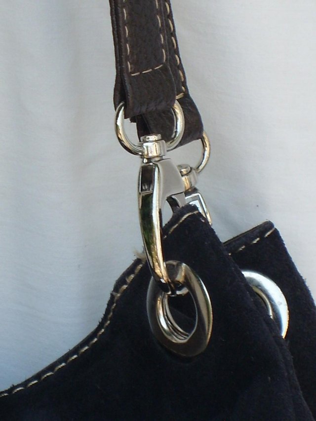 Image 3 of Black Suede Shoulder Bag With Brown Detail