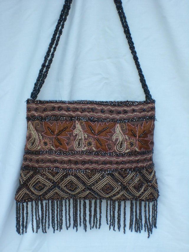 Preview of the first image of Bronze & Brown Beaded Shoulder Bag.