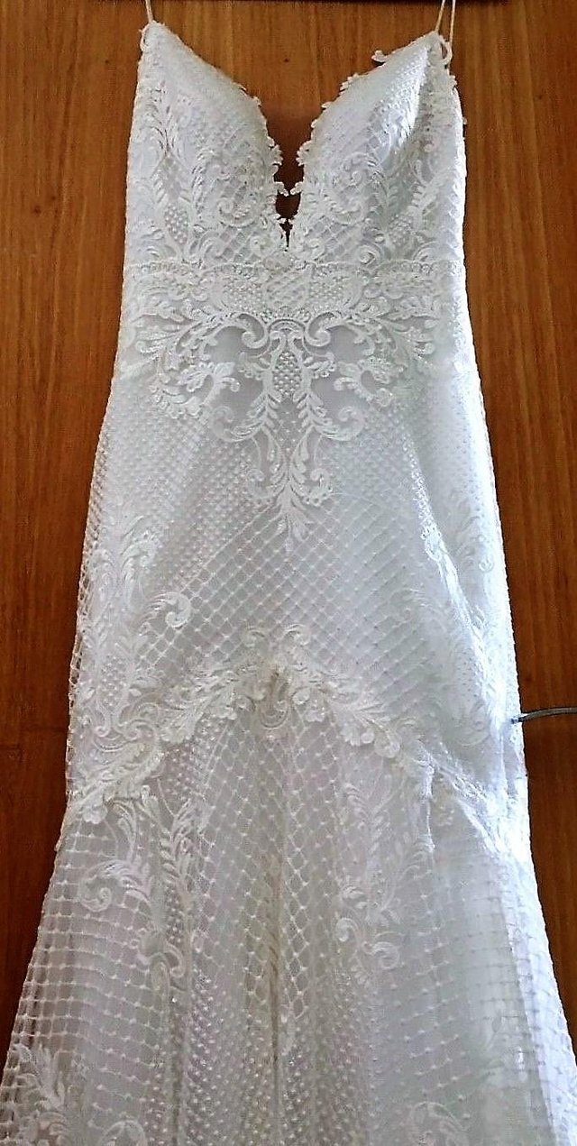 Image 2 of BRIDE MERMAID Wedding Dres Ivory Pearlescent Lace Embroidery