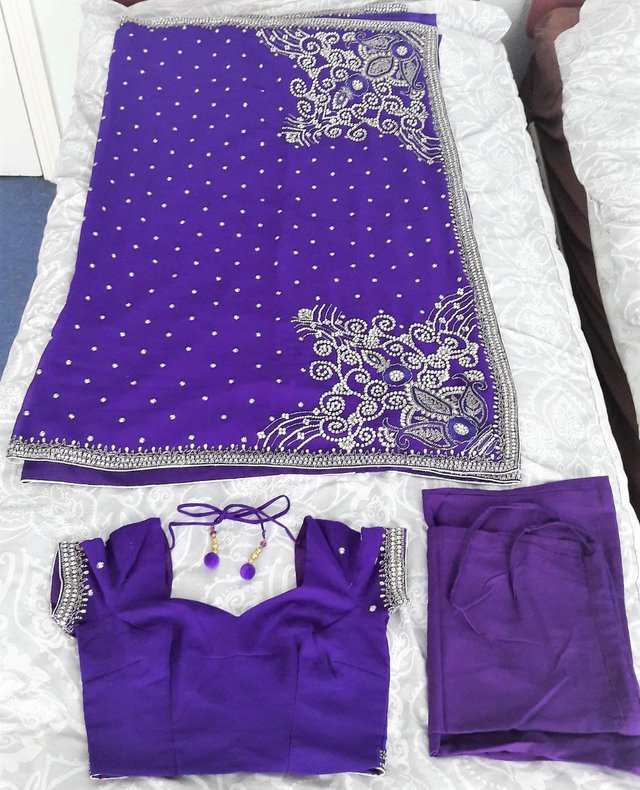 Image 2 of Indian saree - rich purple and silver diamante & embroidery