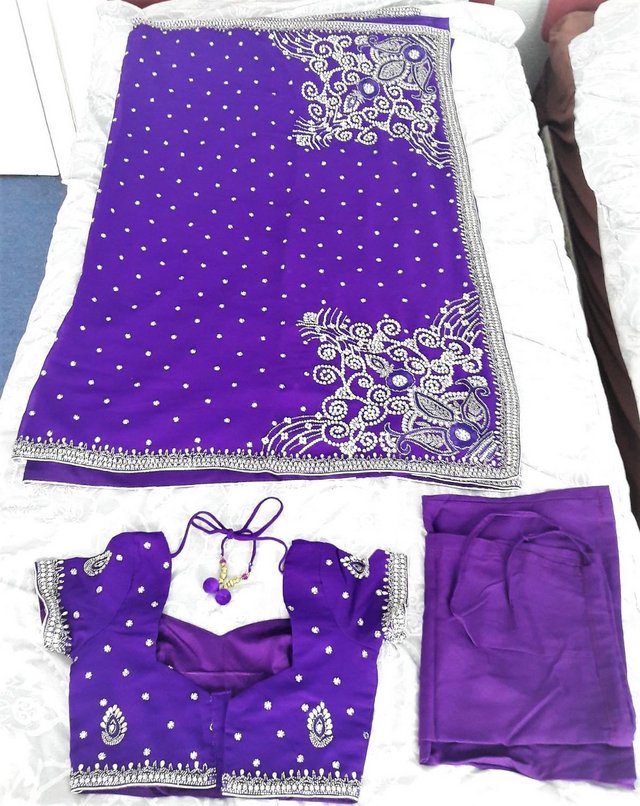 Image 3 of Indian saree - rich purple and silver diamante & embroidery