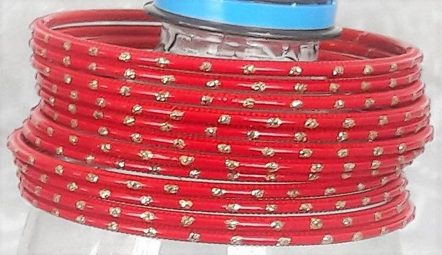 Image 2 of Indian bangles - red and gold patterned x 12