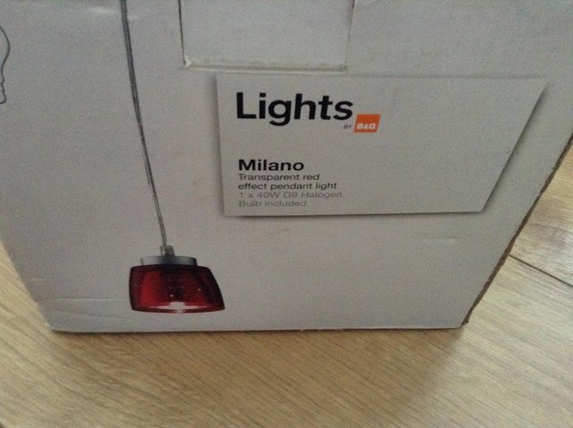 Preview of the first image of B&Q Milano Transparent Red Pendant Lights x 2 (New).