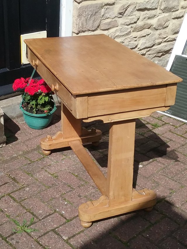 Image 2 of 1860/70's Pine hall or side table with 2 fitted drawers