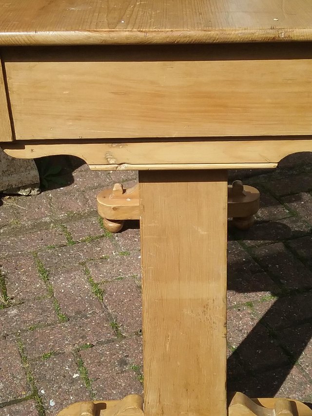 Image 3 of 1860/70's Pine hall or side table with 2 fitted drawers
