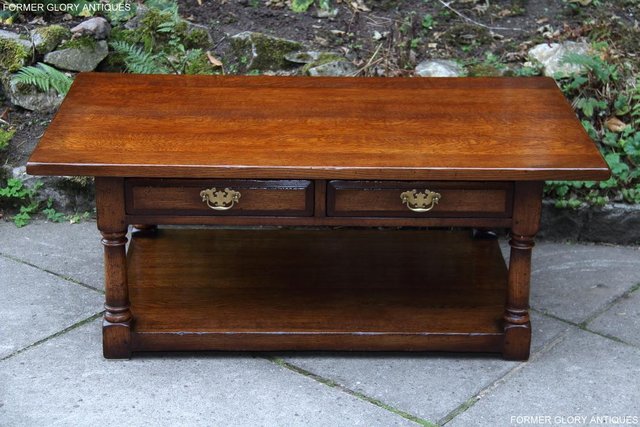 Preview of the first image of TITCHMARSH & GOODWIN SOLID OAK TWO DRAWER COFFEE WINE TABLE.