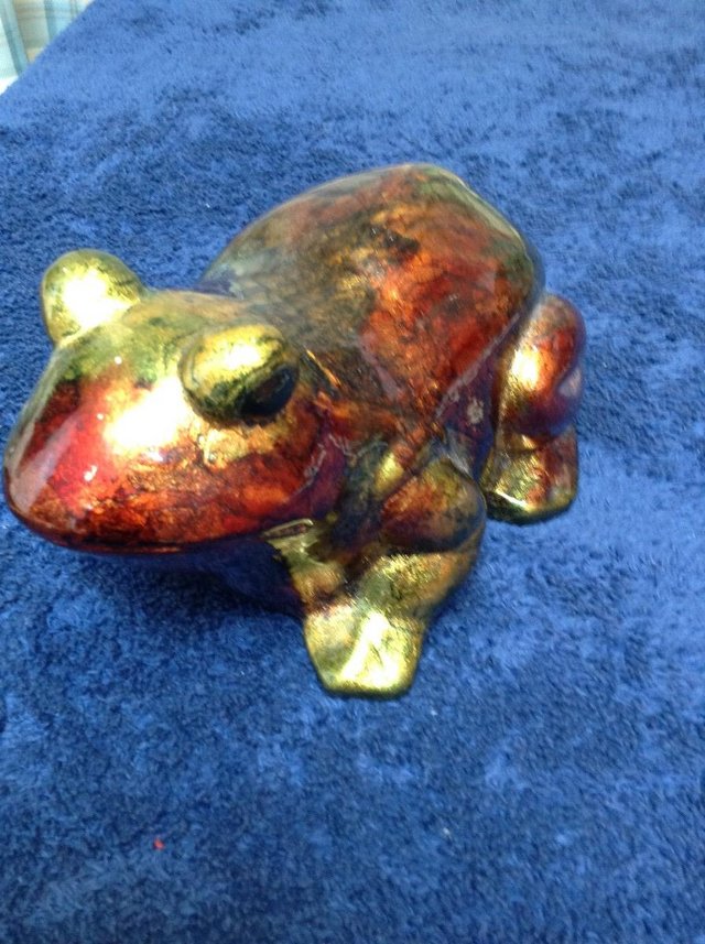 Preview of the first image of Lustre finish pottery frog ornament.