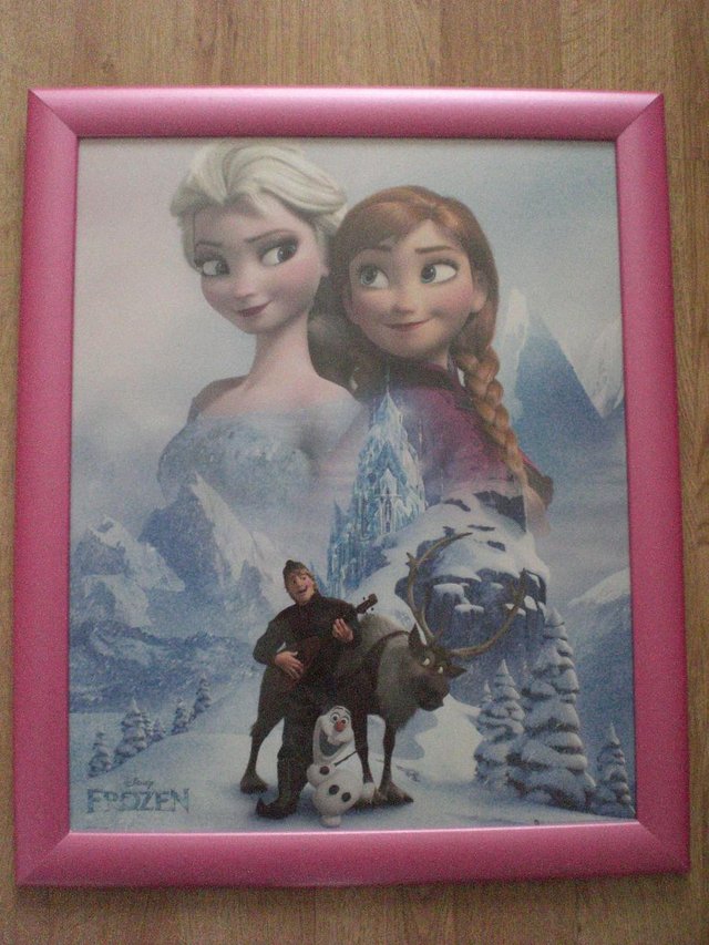 Image 2 of Large Frozen Picture in Pink Frame, approx 58cm(h) x 47cm(w)