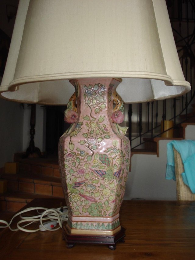Preview of the first image of Pair of beautiful Chinese porcelain table lamps with shades.