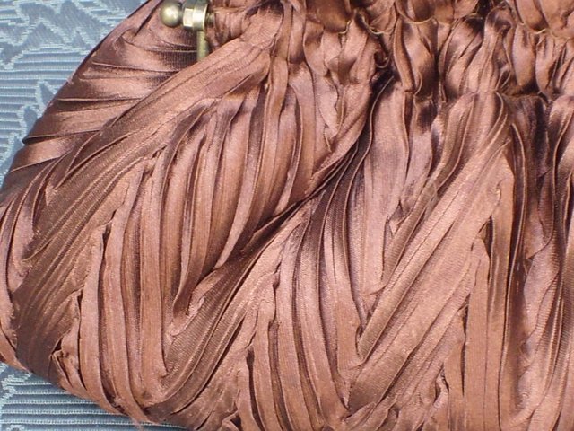 Image 2 of Bronze Pleated Satin Grab/Shoulder Bag NEW