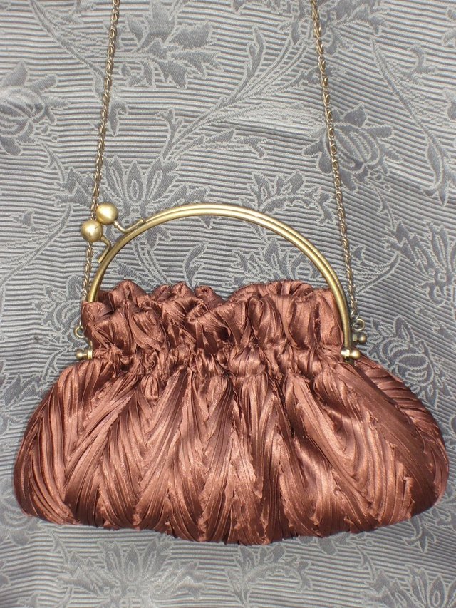 Preview of the first image of Bronze Pleated Satin Grab/Shoulder Bag NEW.
