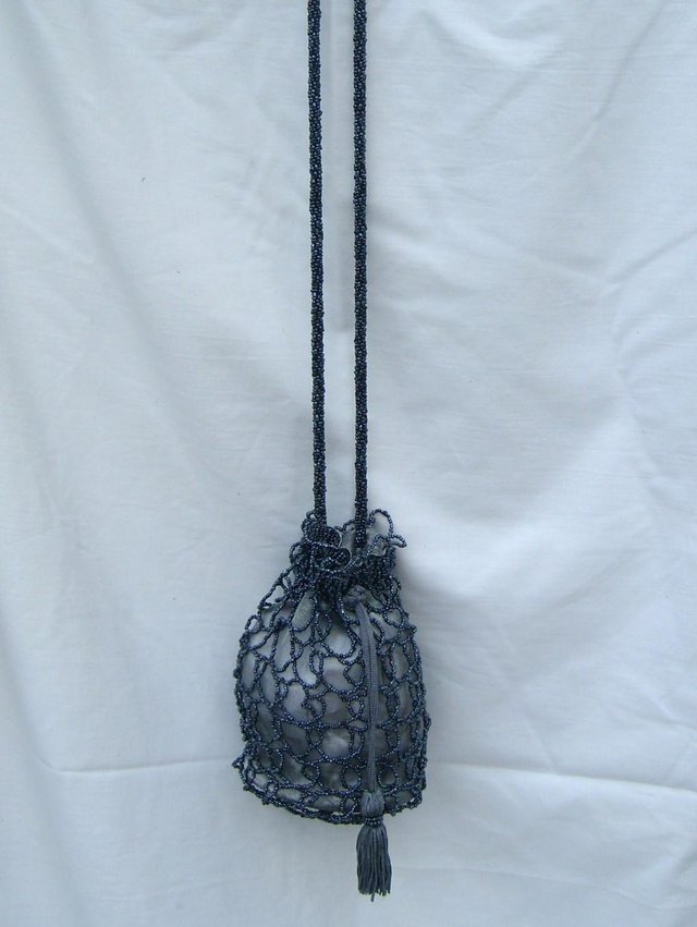 Image 2 of Silver/Grey Beaded Drawstring Bag NEW