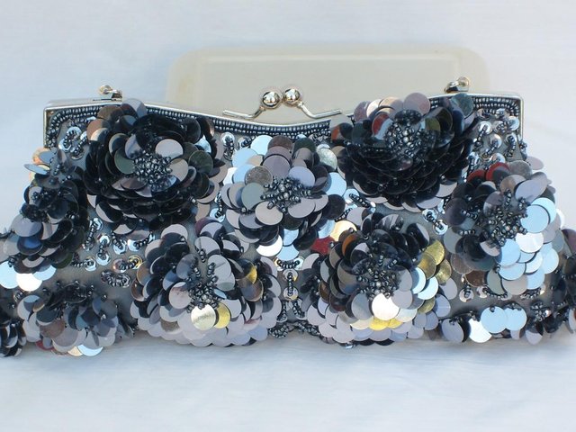 Preview of the first image of Grey/Silver Snap Top Clutch/Bag +2 Chain Straps - NEW.