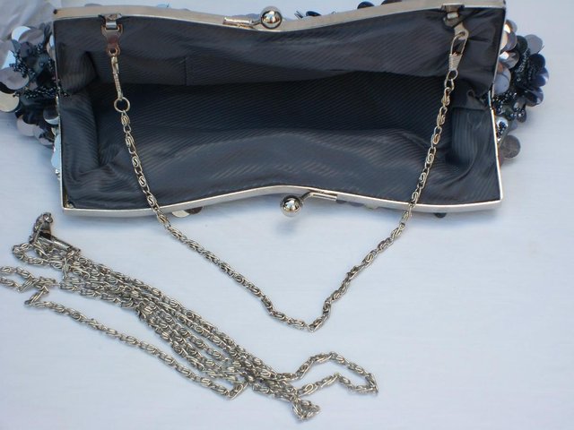 Image 3 of Grey/Silver Snap Top Clutch/Bag +2 Chain Straps - NEW