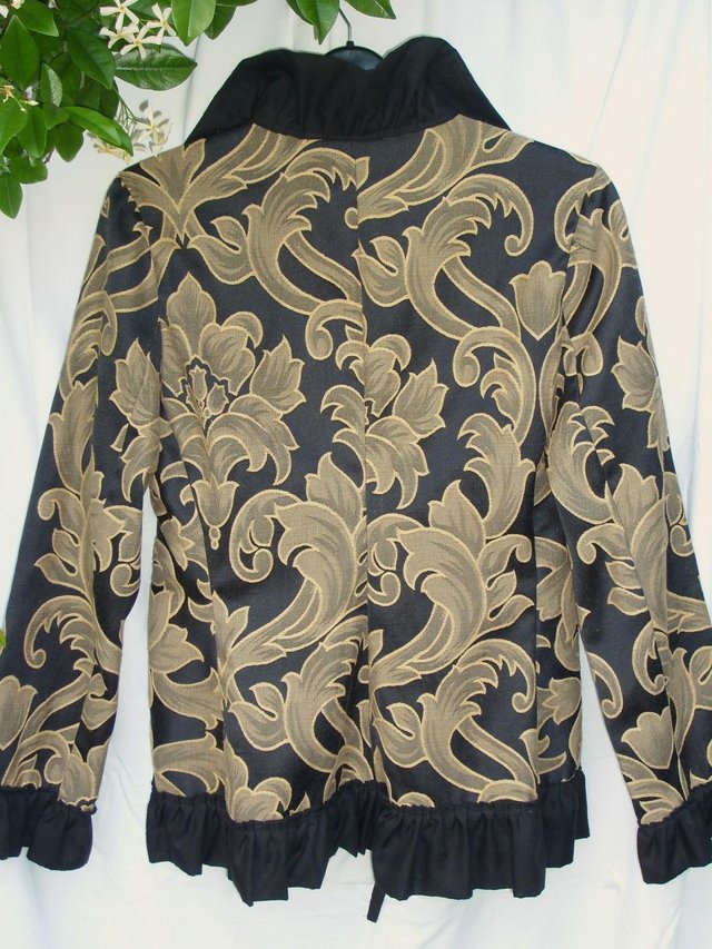 Image 3 of ADELE LADEN Black/Gold Frilled Jacket Size 10 NEW