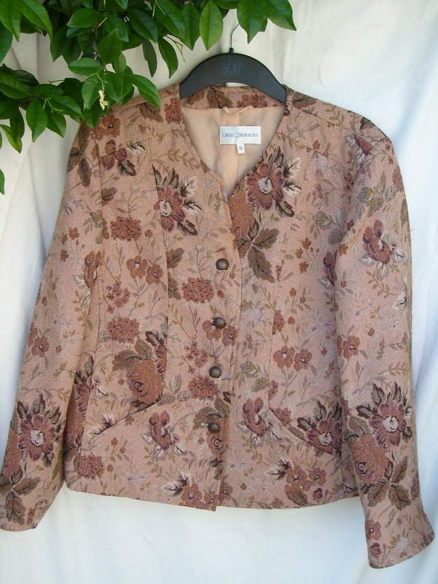 Preview of the first image of GRAY & OSBOURNE Pink Tapestry Jacket Size 16.