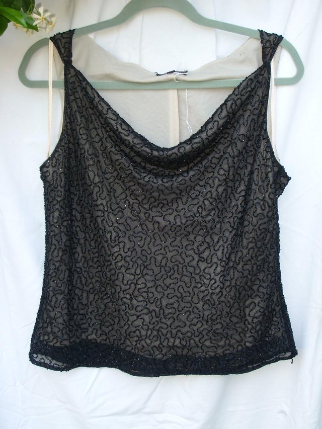 Preview of the first image of MARINA BRESLER Black Beaded Top – Size 14 (XL).