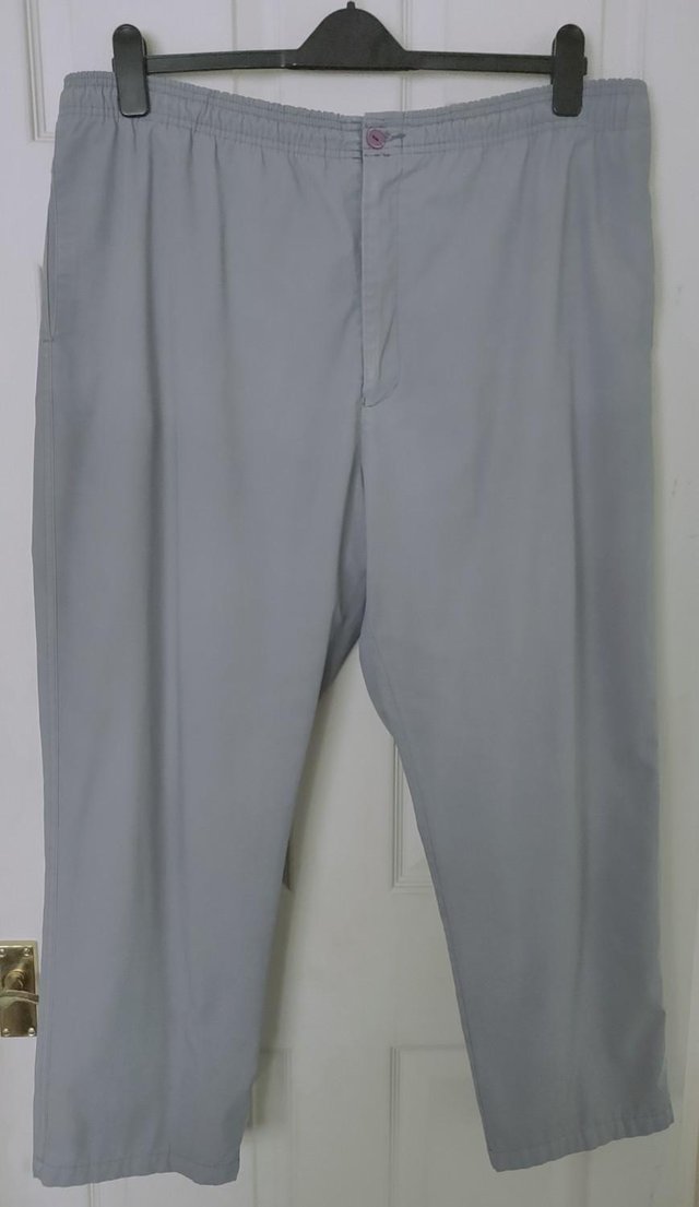 Preview of the first image of Men's Light Grey Trousers By Chums - Size 44" W/27" L.