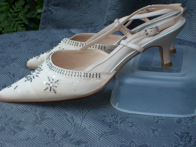 Image 2 of K SHOES Gold Satin Sling Back Shoes – Size 8/42 NEW!