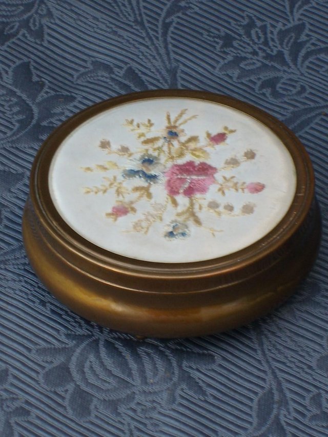 Preview of the first image of Mid-Century Embroidered Trinket Box.