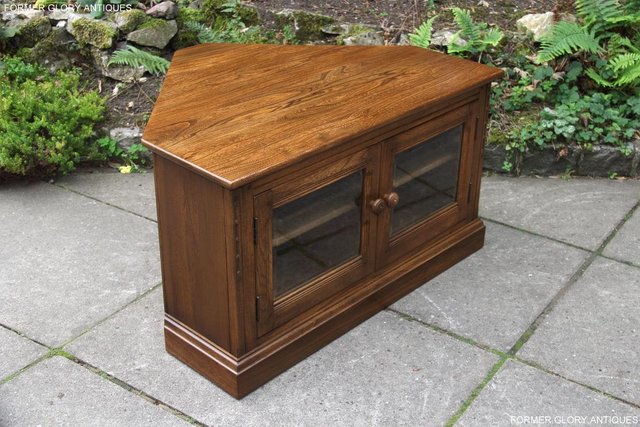 Image 2 of ERCOL GOLDEN DAWN ELM CORNER TV CABINET STAND TABLE UNIT
