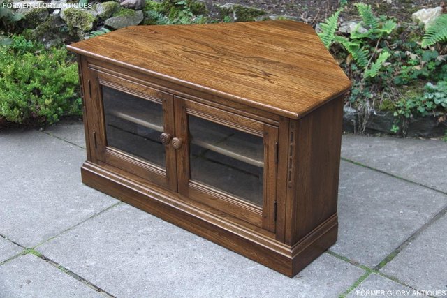 Image 3 of ERCOL GOLDEN DAWN ELM CORNER TV CABINET STAND TABLE UNIT