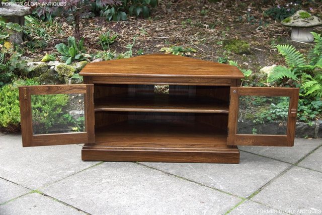Image 6 of ERCOL GOLDEN DAWN ELM CORNER TV CABINET STAND TABLE UNIT