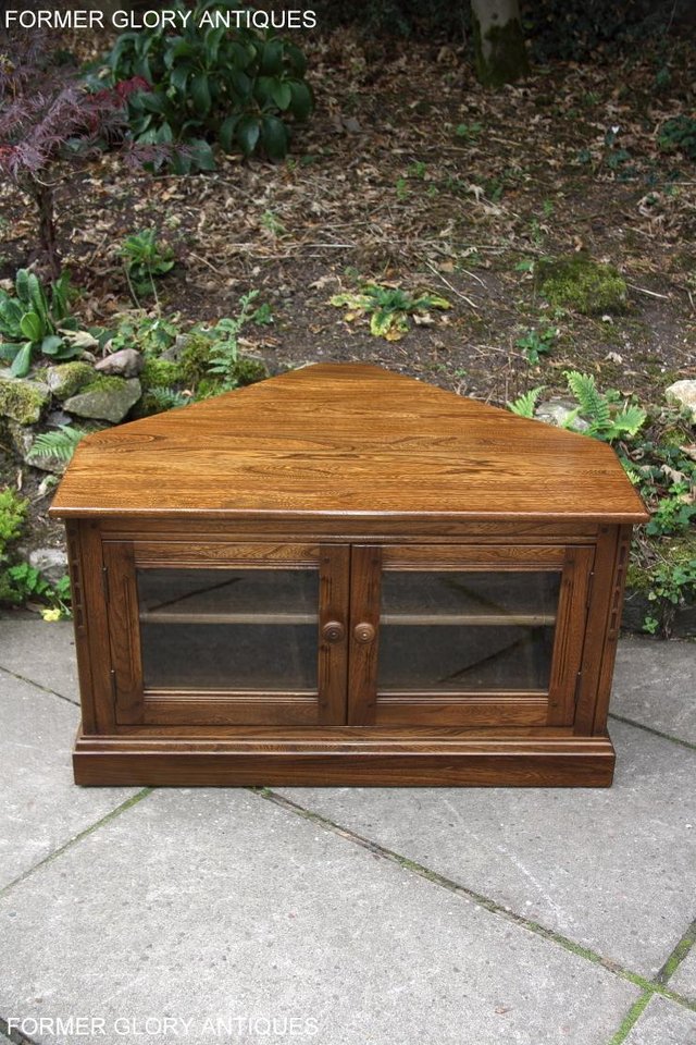 Image 12 of ERCOL GOLDEN DAWN ELM CORNER TV CABINET STAND TABLE UNIT