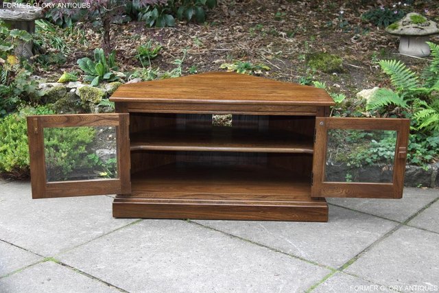 Image 31 of ERCOL GOLDEN DAWN ELM CORNER TV CABINET STAND TABLE UNIT