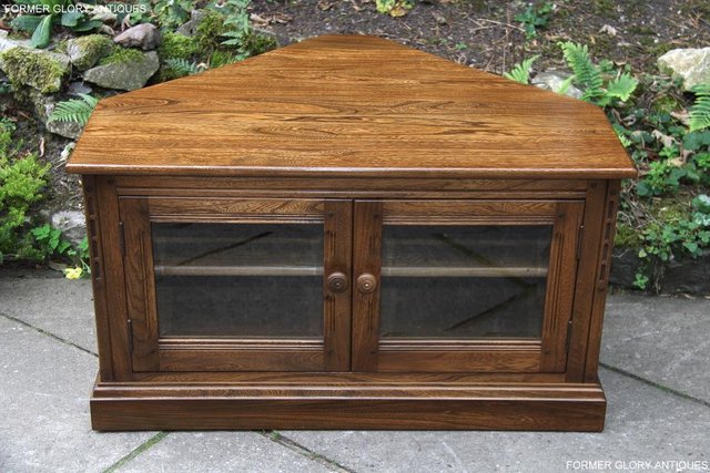 Image 49 of ERCOL GOLDEN DAWN ELM CORNER TV CABINET STAND TABLE UNIT