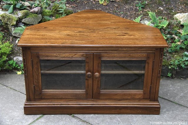 Image 78 of ERCOL GOLDEN DAWN ELM CORNER TV CABINET STAND TABLE UNIT
