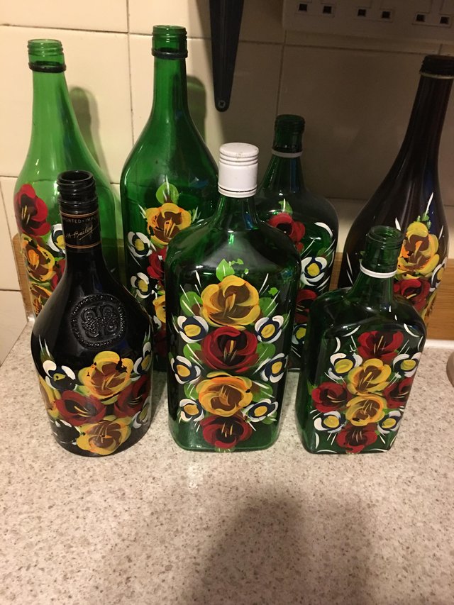 Preview of the first image of Barge and Gypsy painted bottles.