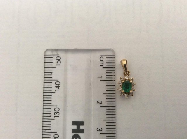 Preview of the first image of 9ct Gold Emerald & Diamond Pendent.