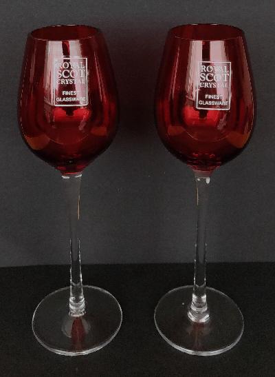 Image 2 of BNIB Royal Scott Crystal - Pair Of Ruby Red Wine Glasses