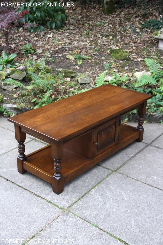 Image 5 of OLD CHARM LIGHT OAK LONG COFFEE WINE TABLE CABINET TV STAND