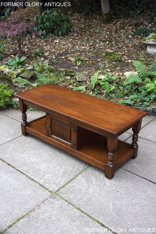 Image 10 of OLD CHARM LIGHT OAK LONG COFFEE WINE TABLE CABINET TV STAND