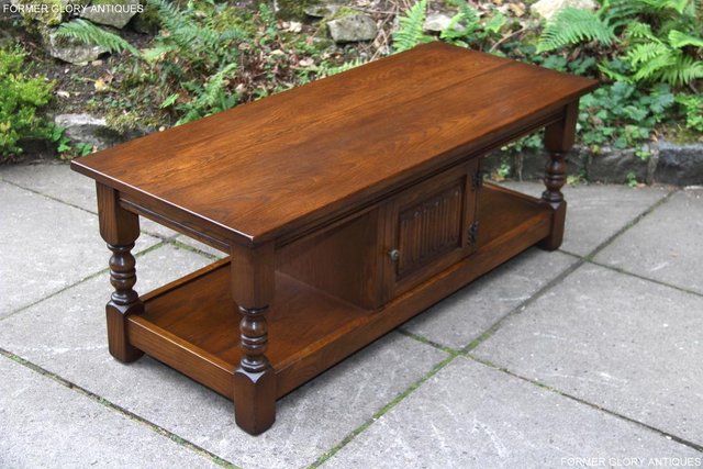 Image 12 of OLD CHARM LIGHT OAK LONG COFFEE WINE TABLE CABINET TV STAND