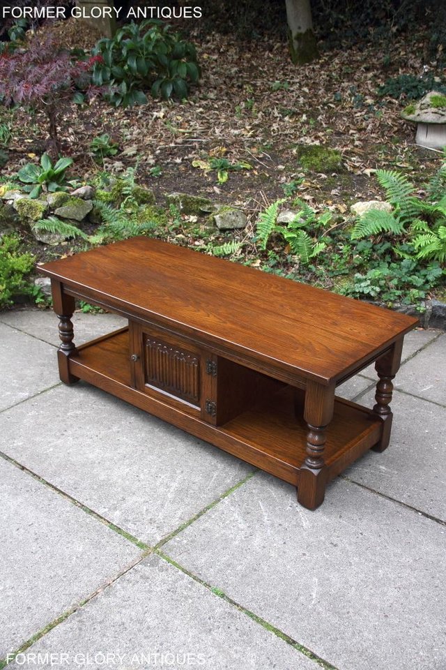 Image 14 of OLD CHARM LIGHT OAK LONG COFFEE WINE TABLE CABINET TV STAND