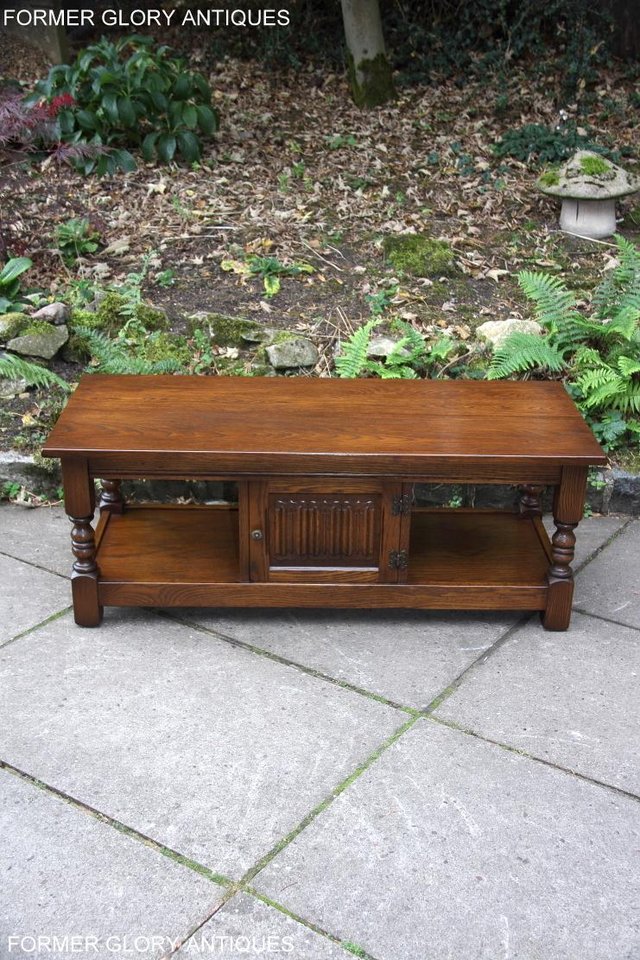 Image 30 of OLD CHARM LIGHT OAK LONG COFFEE WINE TABLE CABINET TV STAND