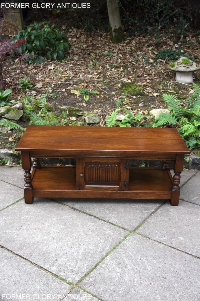 Image 34 of OLD CHARM LIGHT OAK LONG COFFEE WINE TABLE CABINET TV STAND