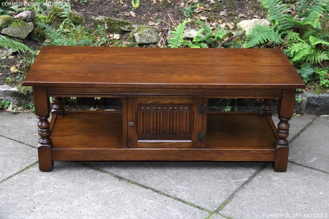 Image 50 of OLD CHARM LIGHT OAK LONG COFFEE WINE TABLE CABINET TV STAND