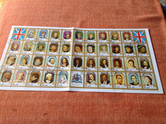 Preview of the first image of Sheet of stamps showing all Kings and Queens of England.