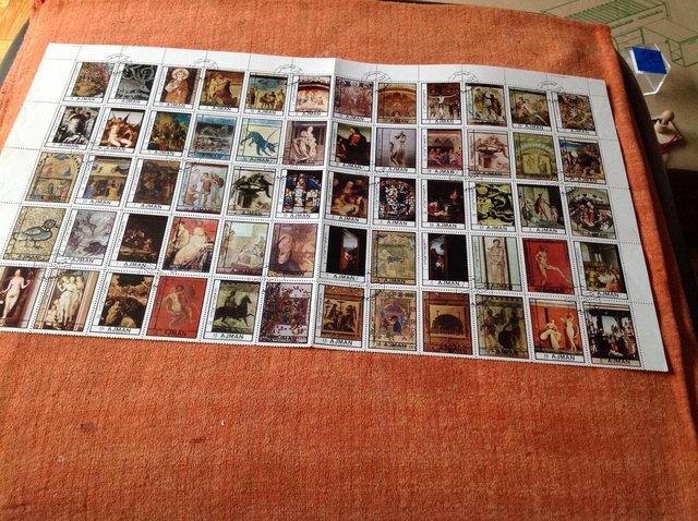 Preview of the first image of 72 stamps of Ajman in one sheet- famous artist's paintings..