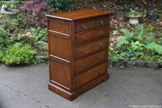 Image 3 of OLD CHARM LIGHT OAK TALL CHEST OF DRAWERS TV STAND SIDEBOARD