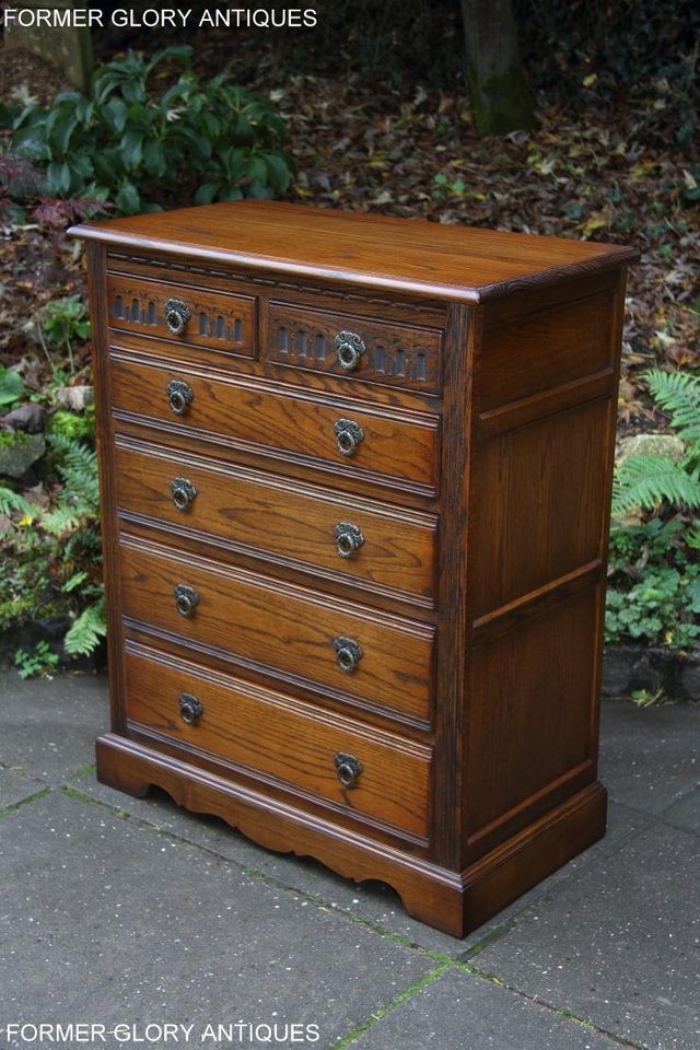 Image 7 of OLD CHARM LIGHT OAK TALL CHEST OF DRAWERS TV STAND SIDEBOARD