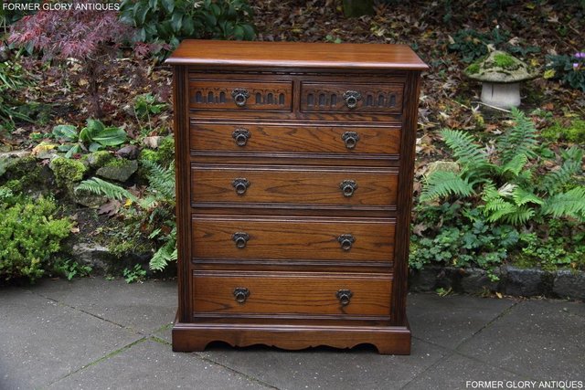 Image 10 of OLD CHARM LIGHT OAK TALL CHEST OF DRAWERS TV STAND SIDEBOARD