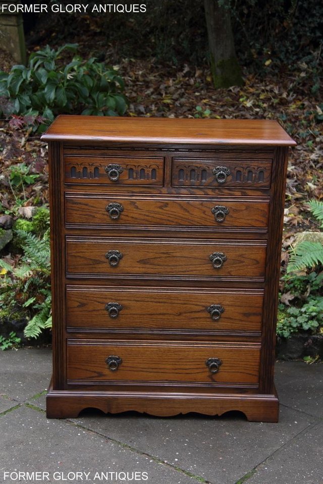 Image 14 of OLD CHARM LIGHT OAK TALL CHEST OF DRAWERS TV STAND SIDEBOARD