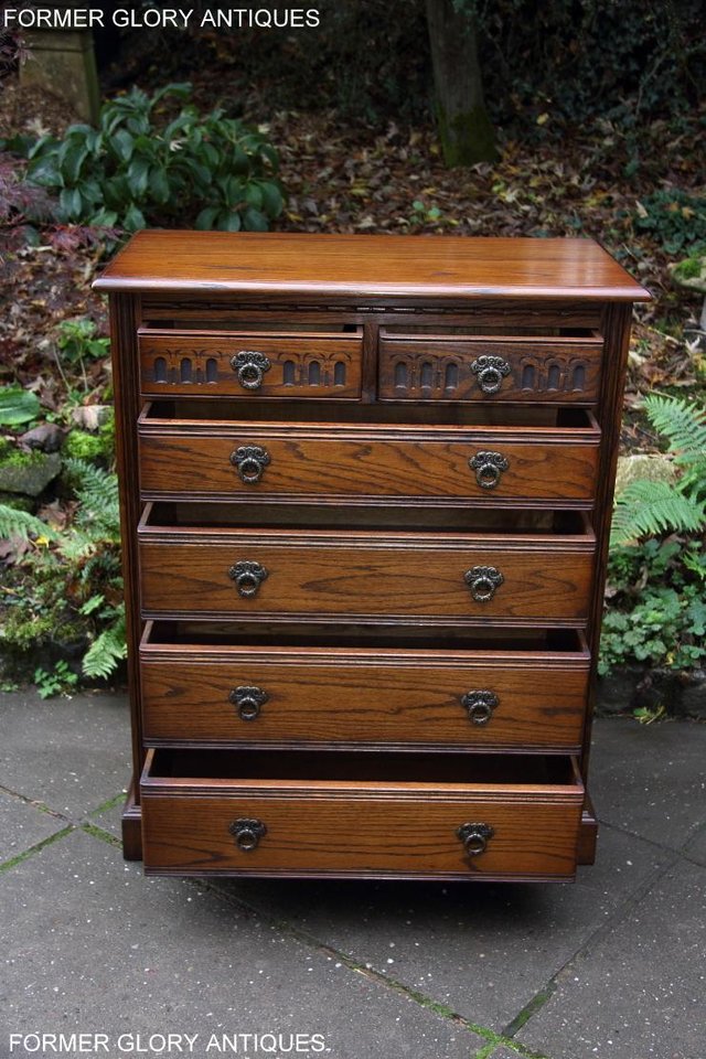 Image 19 of OLD CHARM LIGHT OAK TALL CHEST OF DRAWERS TV STAND SIDEBOARD